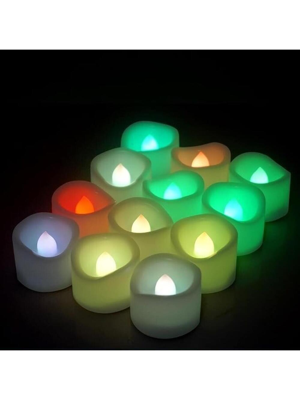 LED Tea Light Candles Multi-Colour Set of 24 Mini Candle Lights Red, Blue, Green